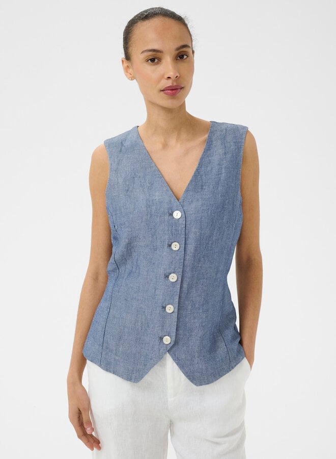 Gilet Part Two Binta à col V boutonné bleu chambray