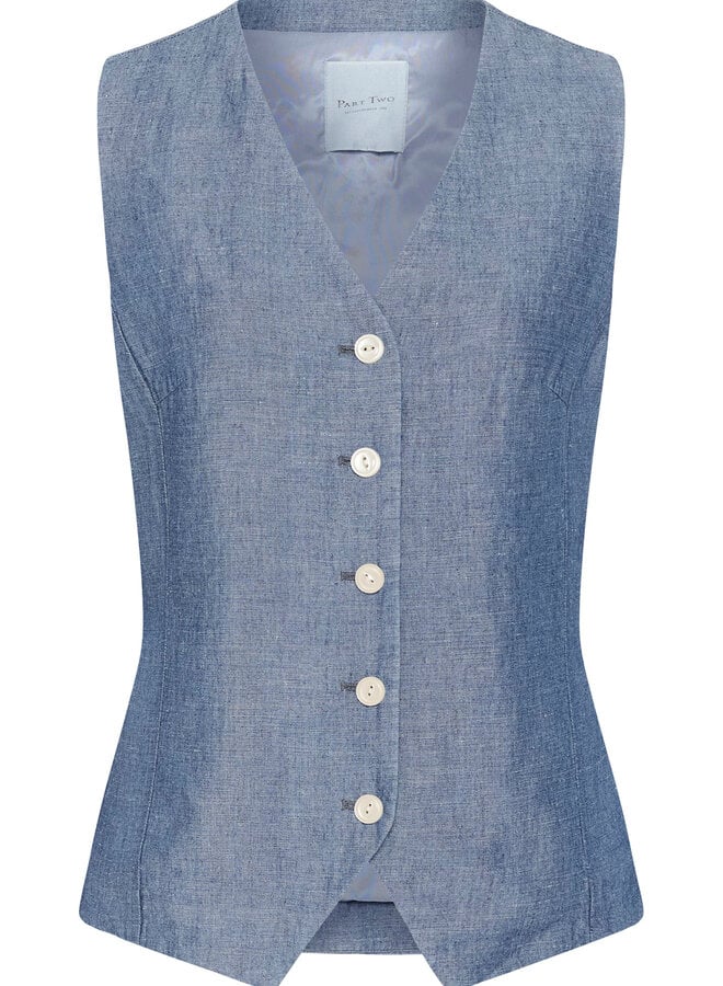 Gilet Part Two Binta à col V boutonné bleu chambray