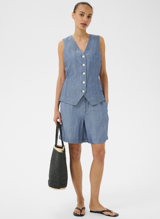 Gilet Part Two Binta à col V boutonné bleu chambray