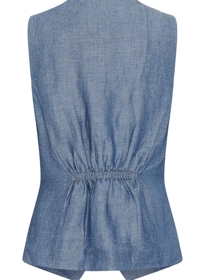 Gilet Part Two Binta à col V boutonné bleu chambray