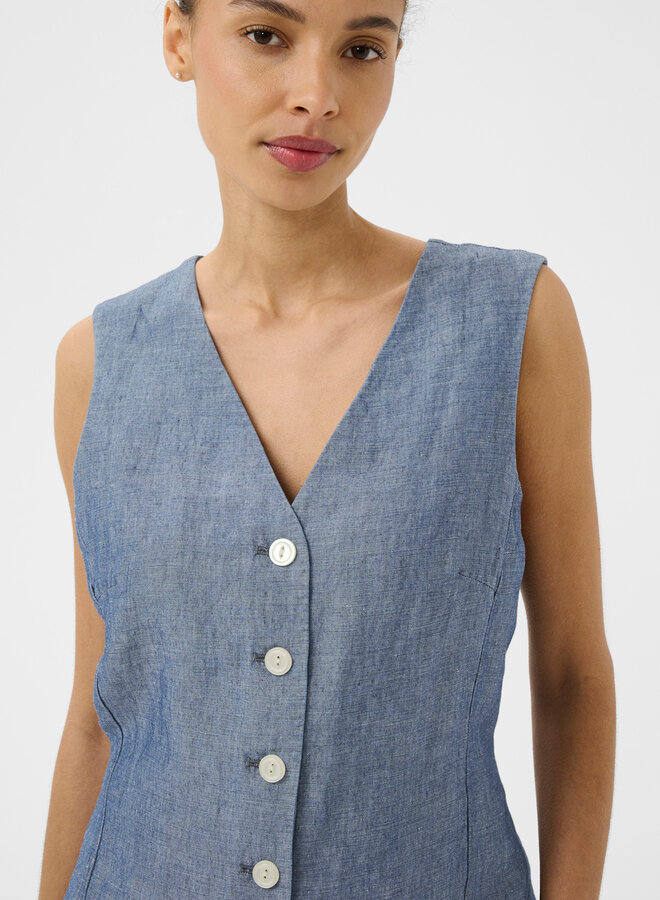 Gilet Part Two Binta à col V boutonné bleu chambray