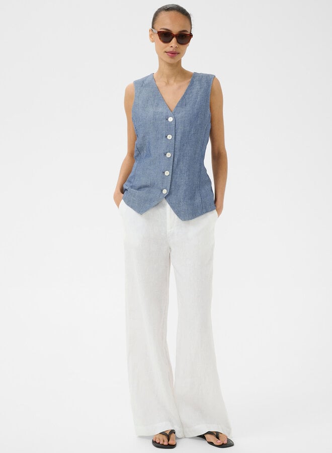 Gilet Part Two Binta à col V boutonné bleu chambray