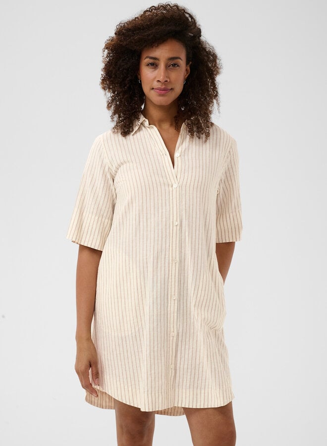 Robe chemisier Part Two Berrit écrue rayée beige chêne