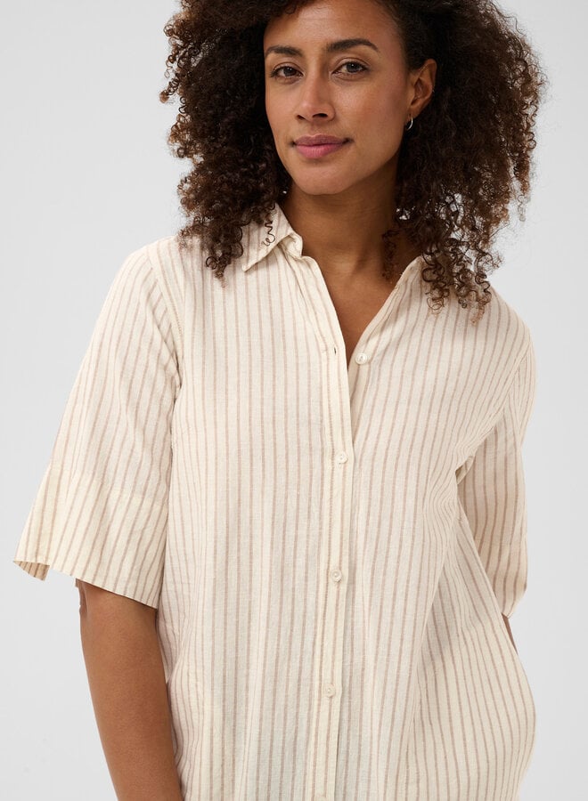 Robe chemisier Part Two Berrit écrue rayée beige chêne