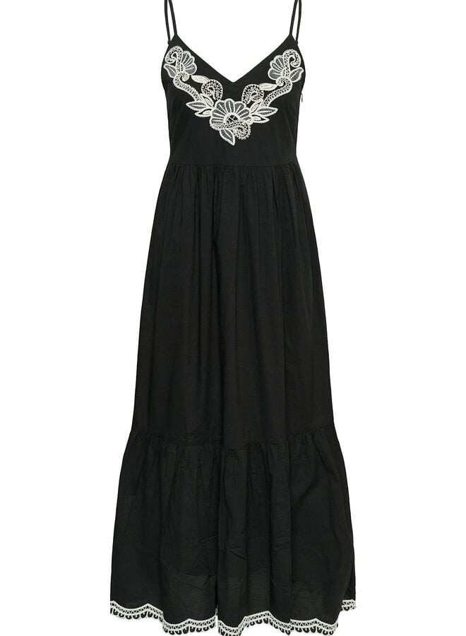 Robe Part Two Bianna à bretelles noire avec broderies écrues