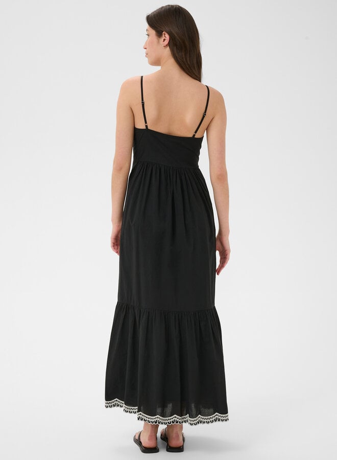 Robe Part Two Bianna à bretelles noire avec broderies écrues