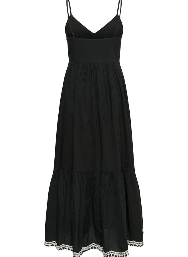 Robe Part Two Bianna à bretelles noire avec broderies écrues
