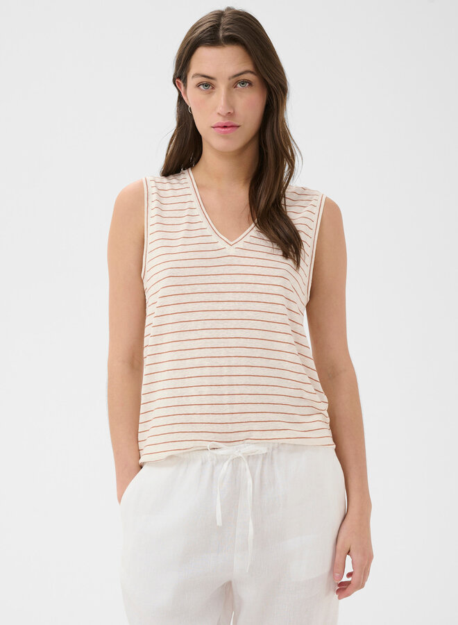 Camisole Part Two Brianie à col V écrue rayée huile d’argan