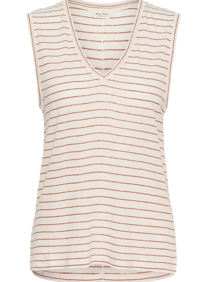 Camisole Part Two Brianie à col V écrue rayée huile d’argan