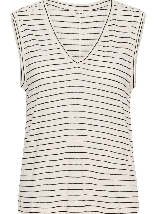 Camisole Part Two Brianie à col V blanche rayée noire