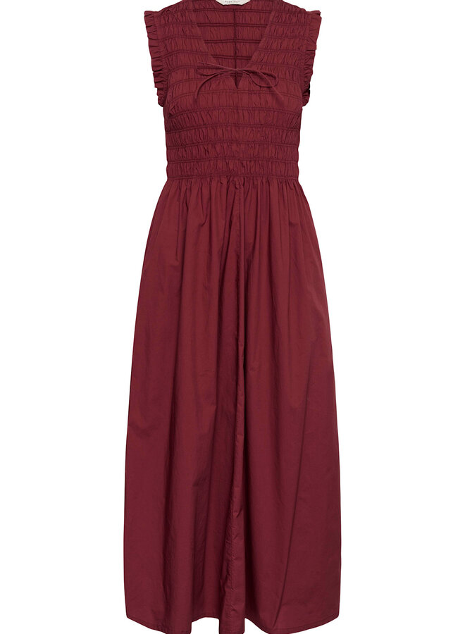 Robe longue Part Two Borgnette à col V nid d’abeille rouge cerise