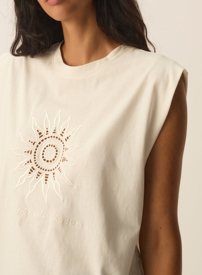 T-shirt Des Petits Hauts Yacinthe à soleil ajouré écru