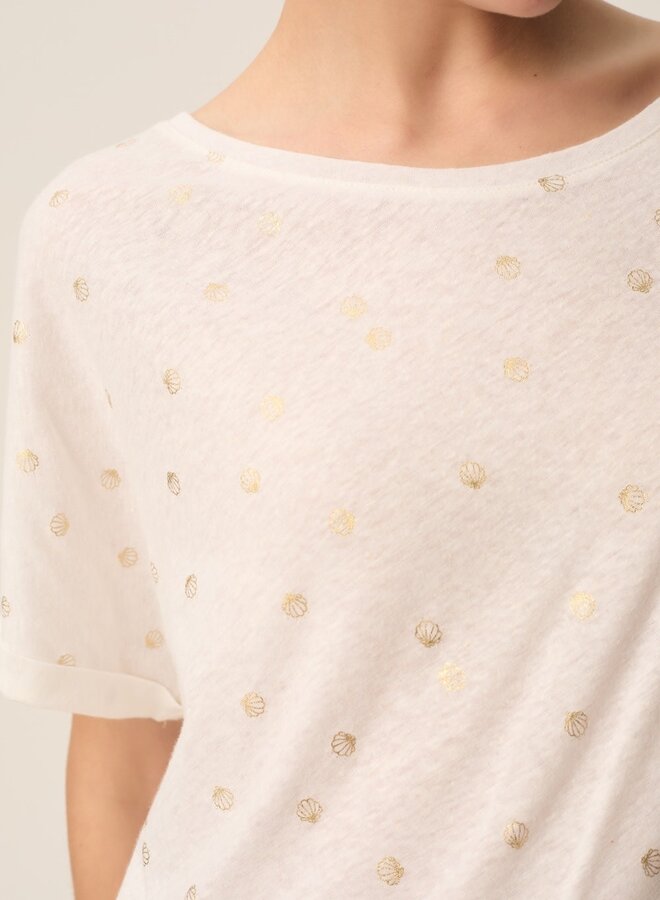 T-shirt Des Petits Hauts Georgette écru avec coquillages or