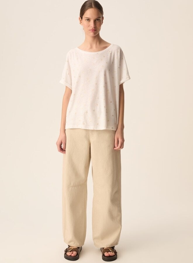 T-shirt Des Petits Hauts Georgette écru avec coquillages or