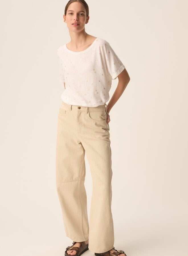 T-shirt Des Petits Hauts Georgette écru avec coquillages or