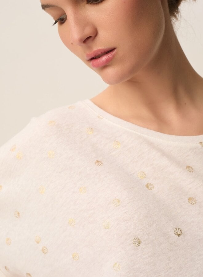 T-shirt Des Petits Hauts Georgette écru avec coquillages or
