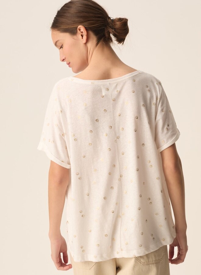 T-shirt Des Petits Hauts Georgette écru avec coquillages or