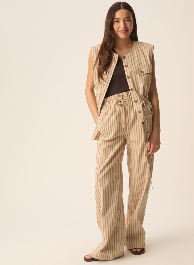 Pantalon Des Petits Hauts Valence beige rayé brun terre & choco