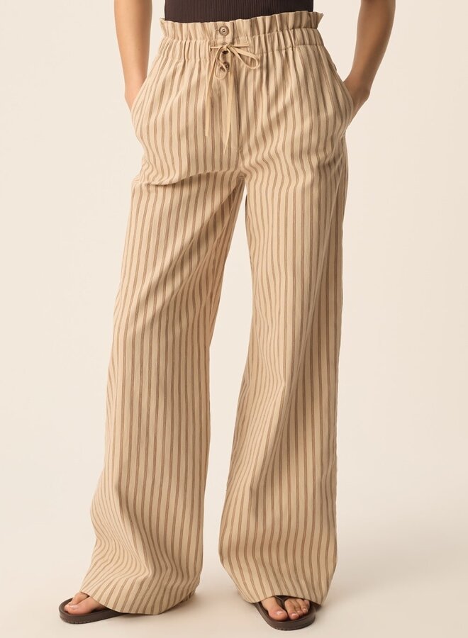 Pantalon Des Petits Hauts Valence beige rayé brun terre & choco