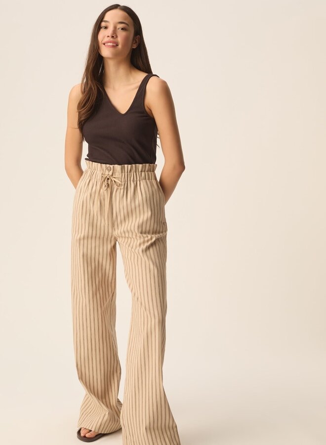 Pantalon Des Petits Hauts Valence beige rayé brun terre & choco