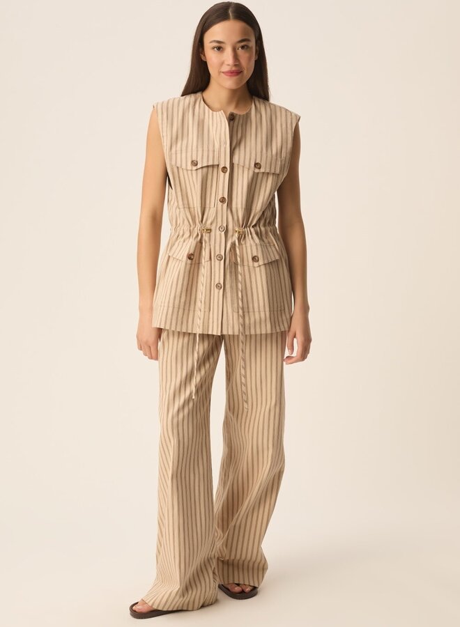 Pantalon Des Petits Hauts Valence beige rayé brun terre & choco