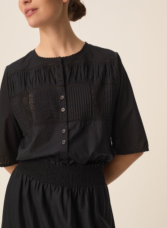 Blouse Des Petits Hauts Salem à manches aux coudes noire