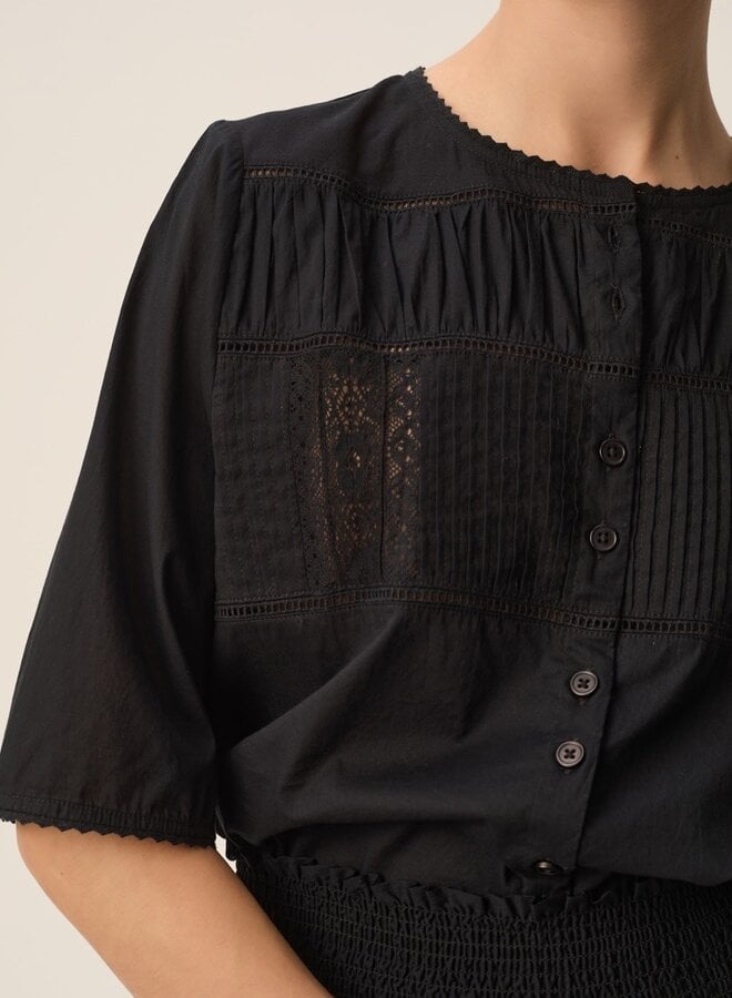 Blouse Des Petits Hauts Salem à manches aux coudes noire