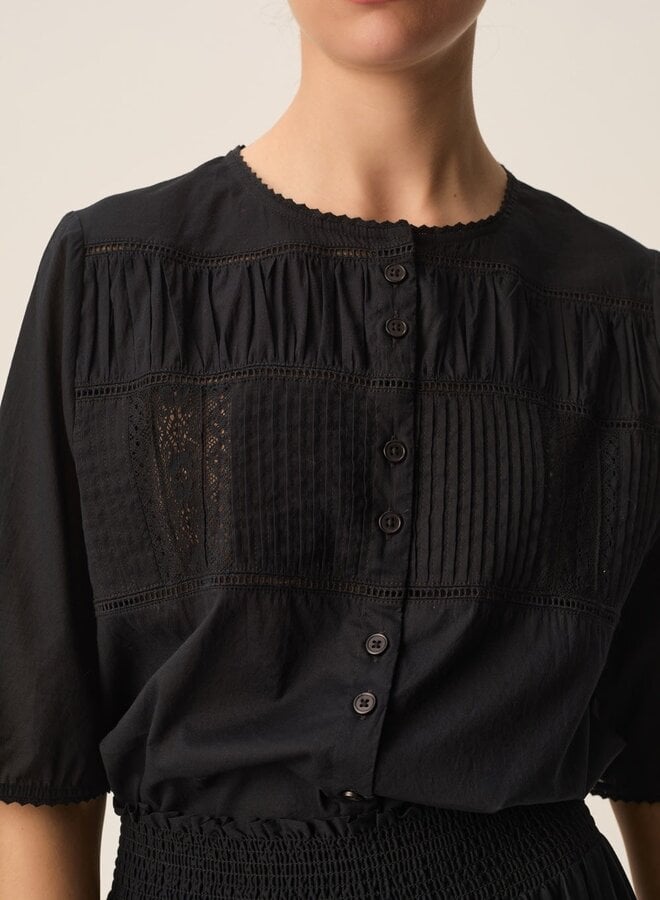 Blouse Des Petits Hauts Salem à manches aux coudes noire