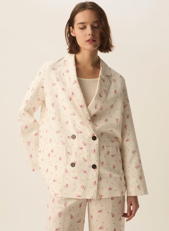 Veston Des Petits Hauts Simeone écru à petites fleurs rose Alizée