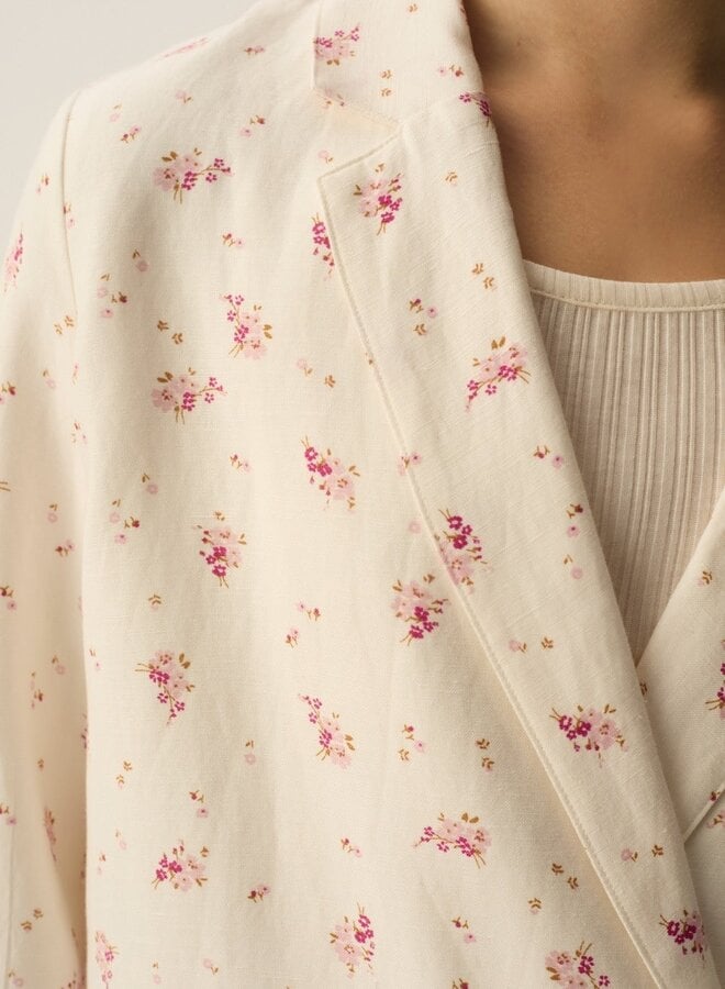 Veston Des Petits Hauts Simeone écru à petites fleurs rose Alizée