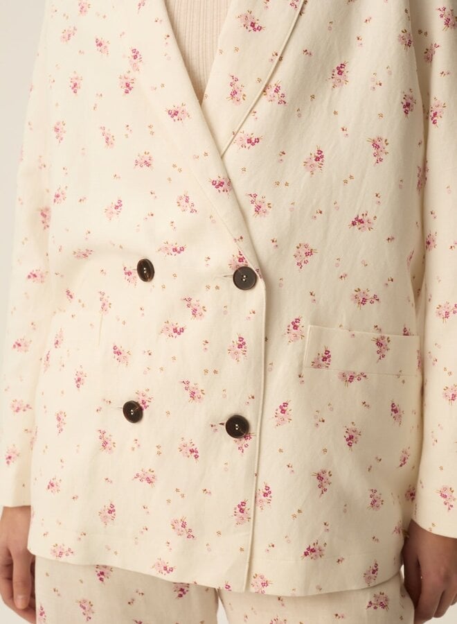 Veston Des Petits Hauts Simeone écru à petites fleurs rose Alizée