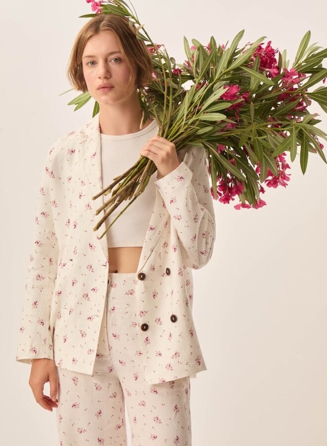 Veston Des Petits Hauts Simeone écru à petites fleurs rose Alizée