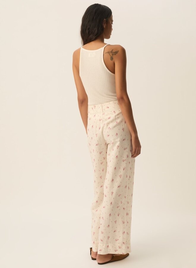 Pantalon Des Petits Hauts Tiffaine écru à petites fleurs rose Alizée