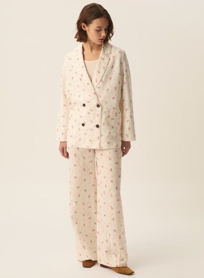 Pantalon Des Petits Hauts Tiffaine écru à petites fleurs rose Alizée