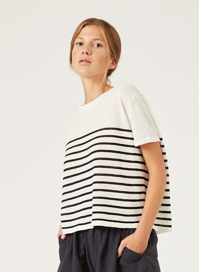 Tricot Naïf Noella à manches courtes écru rayé noir