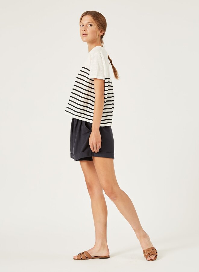 Tricot Naïf Noella à manches courtes écru rayé noir