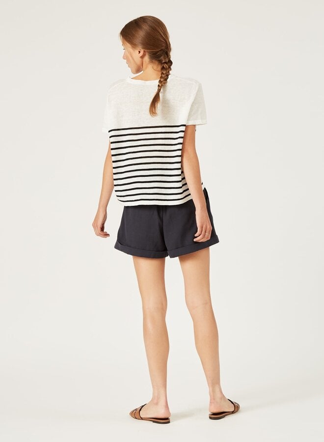Tricot Naïf Noella à manches courtes écru rayé noir