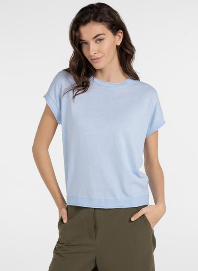 Tricot Yaya à col rond ample à manches courtes bleu pâle