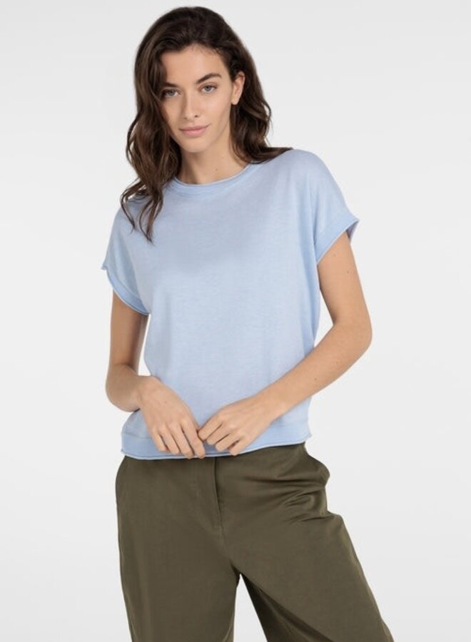 Tricot Yaya à col rond ample à manches courtes bleu pâle