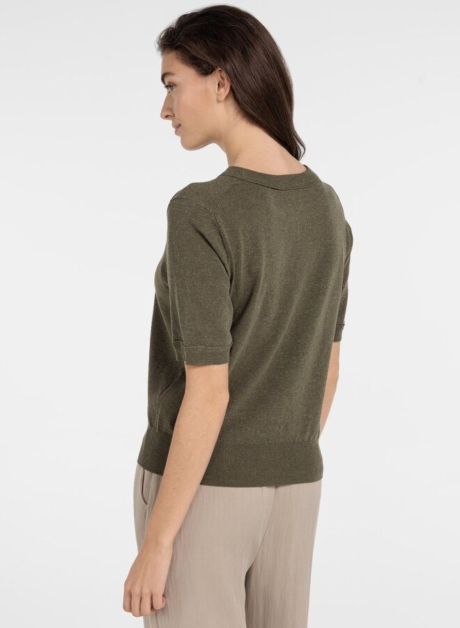 Tricot Yaya à manches aux coudes vert armé mélange