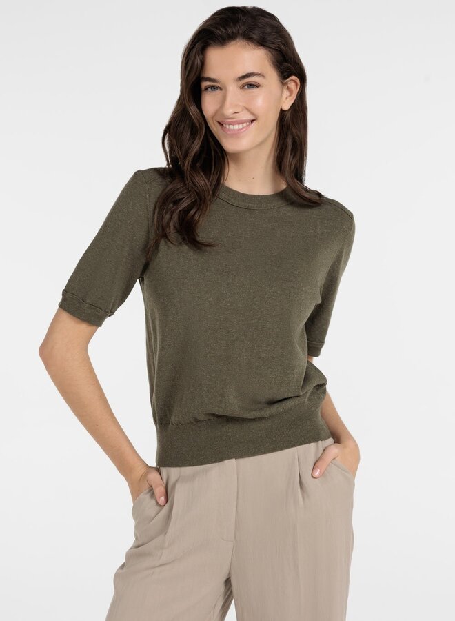 Tricot Yaya à manches aux coudes vert armé mélange