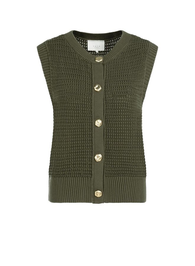 Débardeur Yaya sans manches à boutons dorés en tricot vert armé