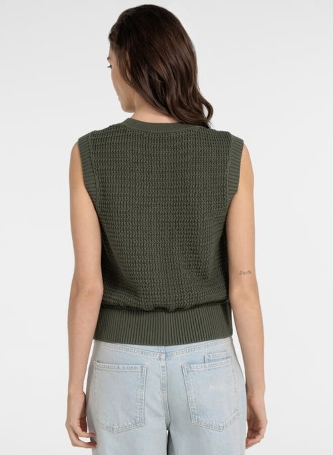 Débardeur Yaya sans manches à boutons dorés en tricot vert armé