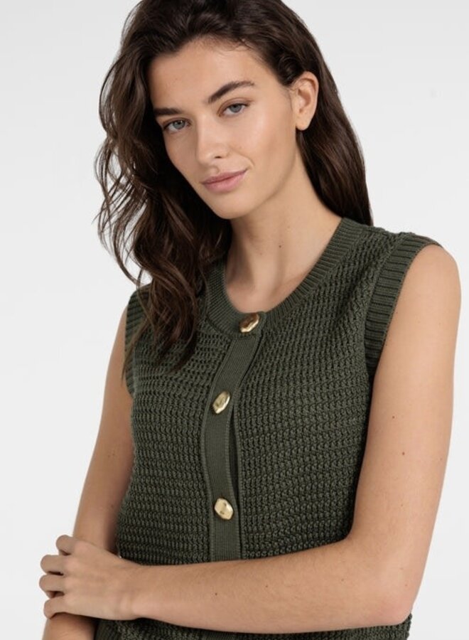 Débardeur Yaya sans manches à boutons dorés en tricot vert armé