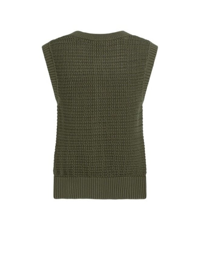 Débardeur Yaya sans manches à boutons dorés en tricot vert armé