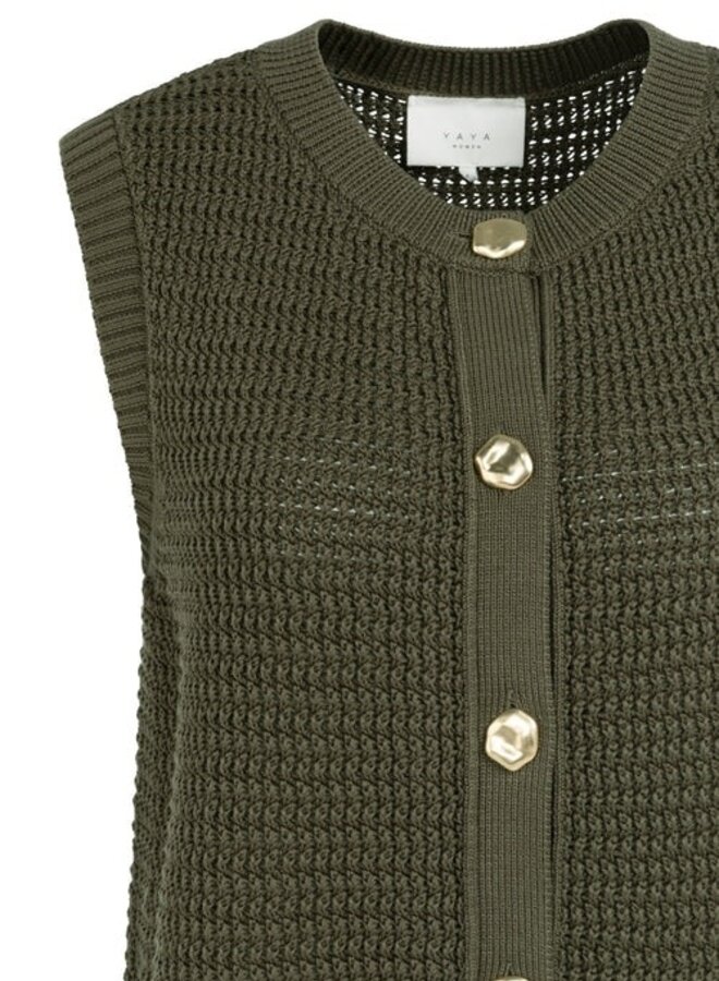 Débardeur Yaya sans manches à boutons dorés en tricot vert armé