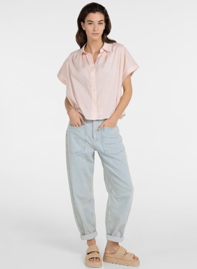 Blouse Yaya à col classique à boutons sur les côtés rose pâle