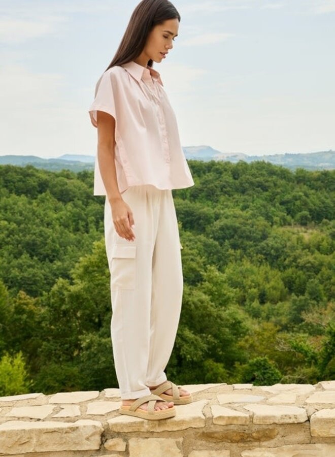 Blouse Yaya à col classique à boutons sur les côtés rose pâle