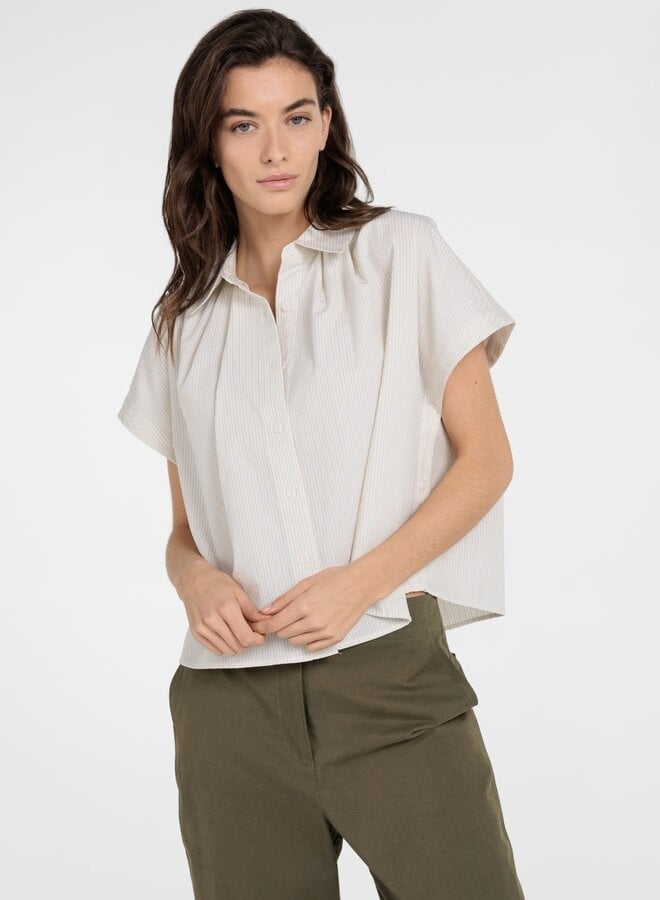 Blouse Yaya à col classique rayée jaune & bleue pâle