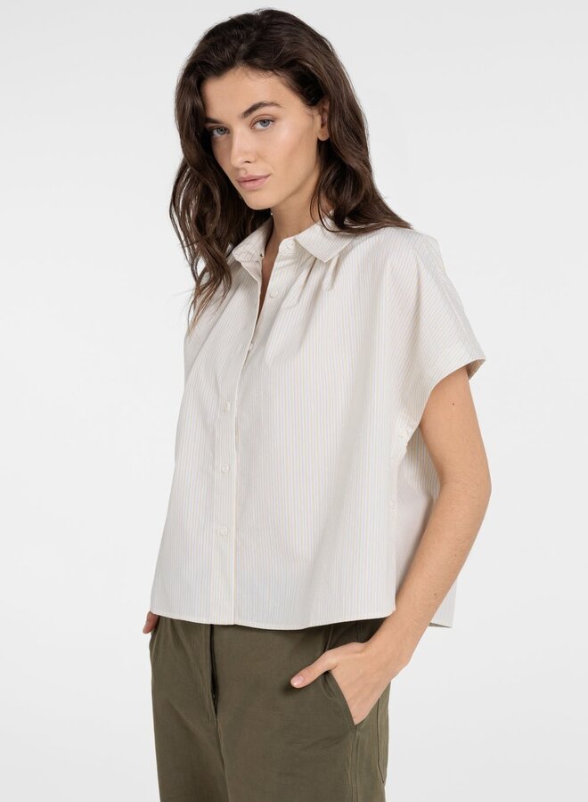 Blouse Yaya à col classique rayée jaune & bleue pâle